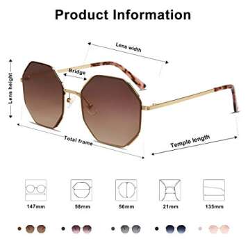 SOJOS Sunglasses for Women Men Classic Retro Polygon Shades UV400 SJ1128,Gold/Brown