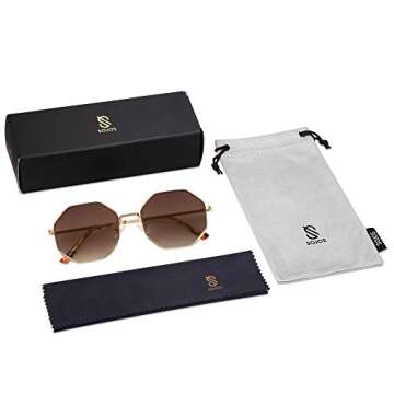 SOJOS Sunglasses for Women Men Classic Retro Polygon Shades UV400 SJ1128,Gold/Brown