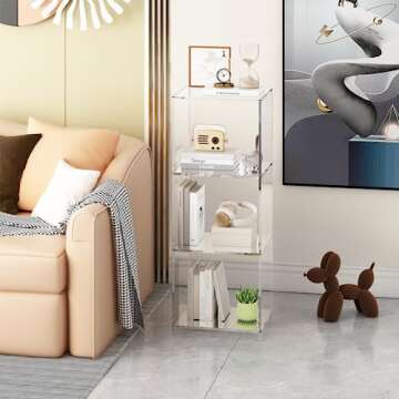 invisibiliter Acrylic Bookcase - Stylish 3-Tier Clear Shelf