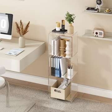 invisibiliter Acrylic Bookcase - Stylish 3-Tier Clear Shelf
