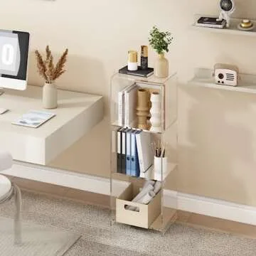 invisibiliter Acrylic Bookcase - Stylish 3-Tier Clear Shelf