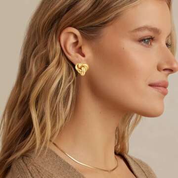 AOLIMI Gold Love Knot Stud Earrings for Women Cute Knot Earrings Hypoallergenic Earrings Jewelry