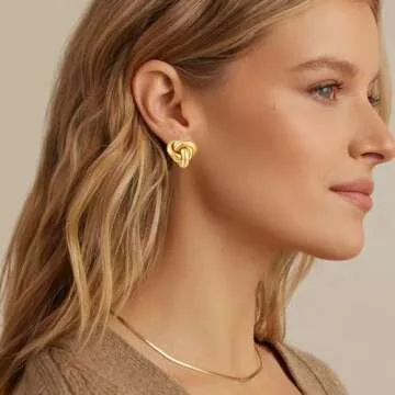 AOLIMI Gold Love Knot Stud Earrings for Women Cute Knot Earrings Hypoallergenic Earrings Jewelry