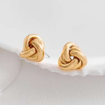 AOLIMI Gold Love Knot Stud Earrings for Women Cute Knot Earrings Hypoallergenic Earrings Jewelry