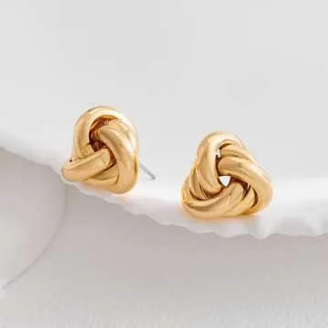 AOLIMI Gold Love Knot Stud Earrings for Women Cute Knot Earrings Hypoallergenic Earrings Jewelry