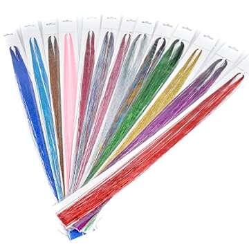 Vieuinaux Hair Tinsel Strands Kit,Tinsel Hair Extensions,12 Colors 2400s Random Hair Tinsel Kit Glitter Hair Extensions for Women Girls With Silicone Rings Beads With Pliers With Pulling Needle