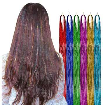 Vieuinaux Hair Tinsel Strands Kit,Tinsel Hair Extensions,12 Colors 2400s Random Hair Tinsel Kit Glitter Hair Extensions for Women Girls With Silicone Rings Beads With Pliers With Pulling Needle