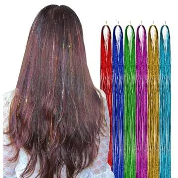 Vieuinaux Hair Tinsel Strands Kit,Tinsel Hair Extensions,12 Colors 2400s Random Hair Tinsel Kit Glitter Hair Extensions for Women Girls With Silicone Rings Beads With Pliers With Pulling Needle
