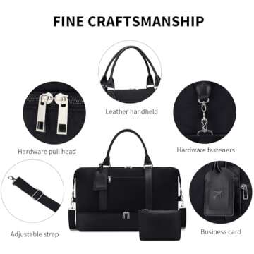 Weekender Bags For Women. weekender bag. Overnight Bags Travel Duffel Bags. Waterproof nylon fabric（black)