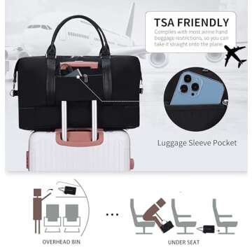 Weekender Bags For Women. weekender bag. Overnight Bags Travel Duffel Bags. Waterproof nylon fabric（black)