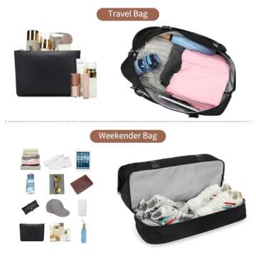 Weekender Bags For Women. weekender bag. Overnight Bags Travel Duffel Bags. Waterproof nylon fabric（black)