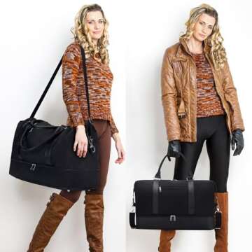 Weekender Bags For Women. weekender bag. Overnight Bags Travel Duffel Bags. Waterproof nylon fabric（black)