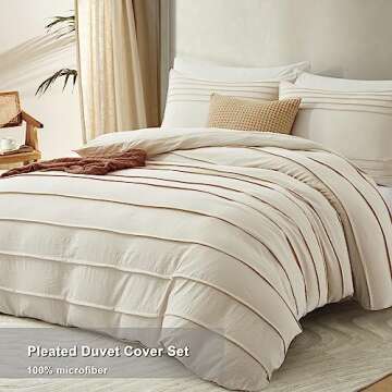 Oli Anderson Light Khaki Duvet Cover Queen Size - Pleated Queen Duvet Cover, 3PCS Soft and Breathabl...