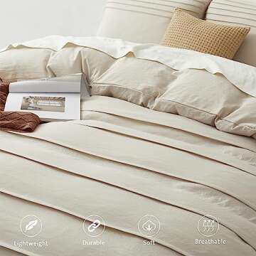 Oli Anderson Light Khaki Duvet Cover Queen Size - Pleated Queen Duvet Cover, 3PCS Soft and Breathable Textured Bedding Set with Zipper Closure(Light Khaki,90"x90")