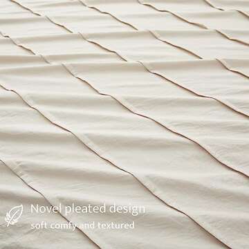 Oli Anderson Light Khaki Duvet Cover Queen Size - Pleated Queen Duvet Cover, 3PCS Soft and Breathable Textured Bedding Set with Zipper Closure(Light Khaki,90"x90")