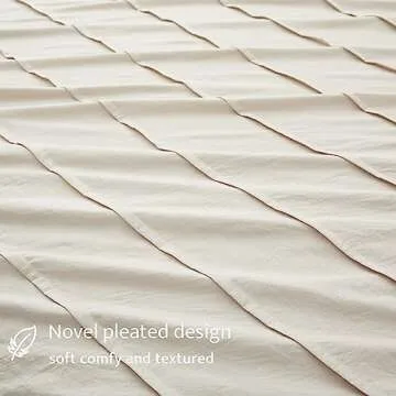 Oli Anderson Light Khaki Duvet Cover Queen Size - Pleated Queen Duvet Cover, 3PCS Soft and Breathable Textured Bedding Set with Zipper Closure(Light Khaki,90"x90")