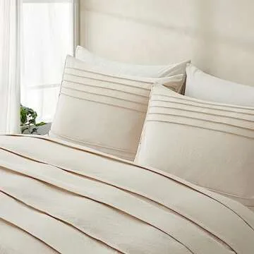 Oli Anderson Light Khaki Duvet Cover Queen Size - Pleated Queen Duvet Cover, 3PCS Soft and Breathable Textured Bedding Set with Zipper Closure(Light Khaki,90"x90")