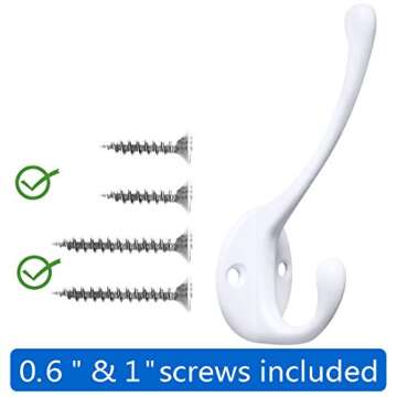 10 Pack Heavy Duty Dual Coat Hooks Wall Mounted with 20 Screws Retro Double Hooks Utility Black Hook...