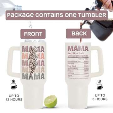 Fancyfams Mama Cup, 40 oz Stainless Steel Travel Tumbler with Handle Lid and Straw, Funny Birthday P...