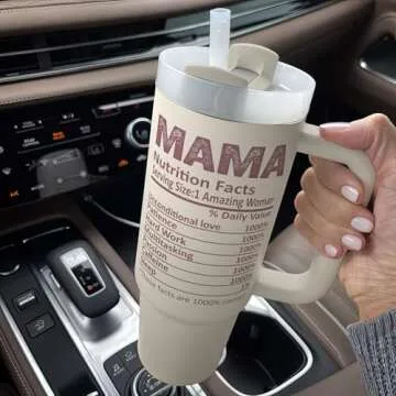 Fancyfams Mama Cup, 40 oz Stainless Steel Travel Tumbler with Handle Lid and Straw, Funny Birthday Present Mom Gift Mothers Day Gifts from Daughter Son, Unique Idea Husband Kids Wife (Mama - 40oz)