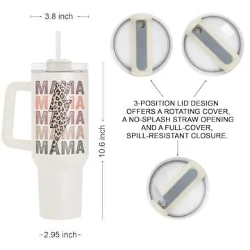 Fancyfams Mama Cup, 40 oz Stainless Steel Travel Tumbler with Handle Lid and Straw, Funny Birthday Present Mom Gift Mothers Day Gifts from Daughter Son, Unique Idea Husband Kids Wife (Mama - 40oz)