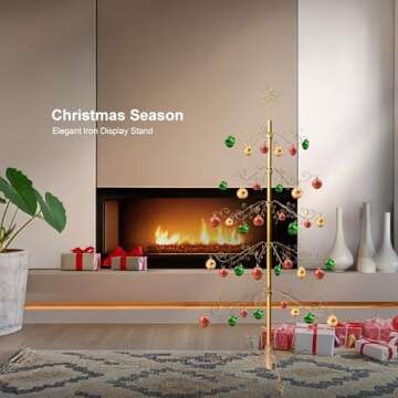 HOHIYA 7 Ft Wrought Iron Christmas Tree Metal Ornament Display Stand Holder Hanger Wire Hanging Spiral for Halloween Glass Balls Decorations Gift 174 Hooks Gold Taiwan Made