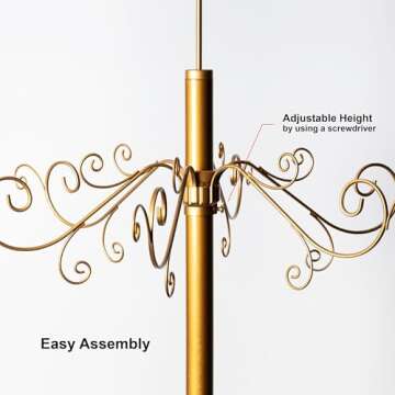 HOHIYA 7 Ft Wrought Iron Christmas Tree Metal Ornament Display Stand Holder Hanger Wire Hanging Spiral for Halloween Glass Balls Decorations Gift 174 Hooks Gold Taiwan Made