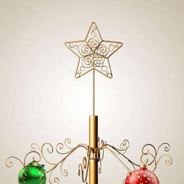 HOHIYA 7 Ft Wrought Iron Christmas Tree Metal Ornament Display Stand Holder Hanger Wire Hanging Spiral for Halloween Glass Balls Decorations Gift 174 Hooks Gold Taiwan Made