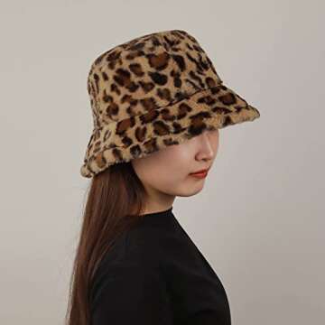 Fuzzy Sheep Print Bucket Hats for Winter & Spring - Adjustable Plush Cap