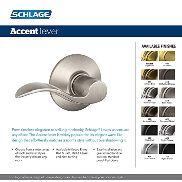 Schlage F51A Accent Door Lever Keyed Entry Lock Matte Black