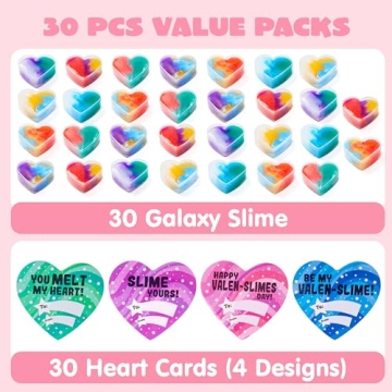 JOYIN 30 PCS Valentines Day Galaxy Slime Hearts for Kids