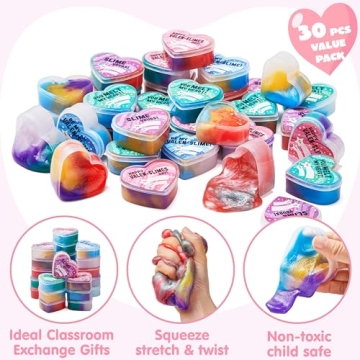 JOYIN 30 PCS Valentines Day Galaxy Slime Hearts for Kids
