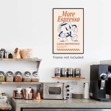 ogyormpi Retro Coffee Wall Art, More Espresso Less Depresso Quotes Coffee Bar Print, Cute Coffee Poster Wall Art, Funky Dorm Apartment Picture, Coffee Bar Print 12x16in Unframed