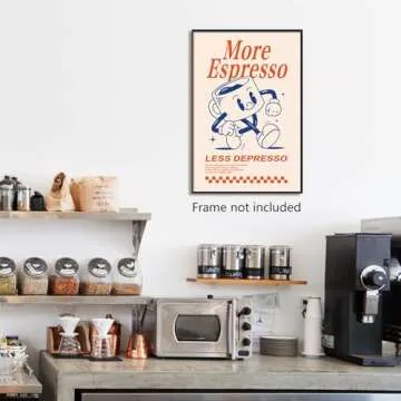 ogyormpi Retro Coffee Wall Art, More Espresso Less Depresso Quotes Coffee Bar Print, Cute Coffee Poster Wall Art, Funky Dorm Apartment Picture, Coffee Bar Print 12x16in Unframed
