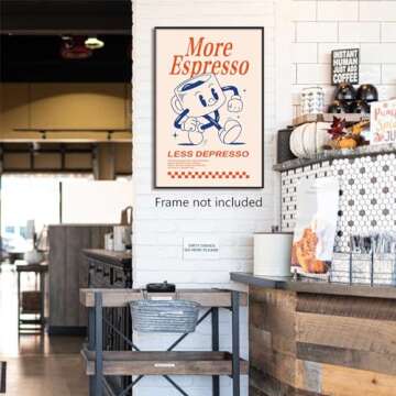 ogyormpi Retro Coffee Wall Art, More Espresso Less Depresso Quotes Coffee Bar Print, Cute Coffee Poster Wall Art, Funky Dorm Apartment Picture, Coffee Bar Print 12x16in Unframed