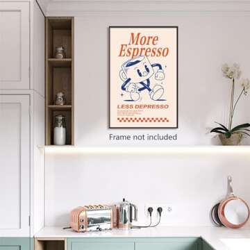 ogyormpi Retro Coffee Wall Art, More Espresso Less Depresso Quotes Coffee Bar Print, Cute Coffee Poster Wall Art, Funky Dorm Apartment Picture, Coffee Bar Print 12x16in Unframed