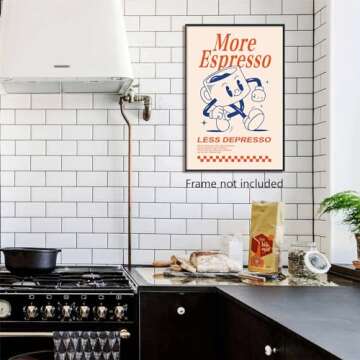 ogyormpi Retro Coffee Wall Art, More Espresso Less Depresso Quotes Coffee Bar Print, Cute Coffee Poster Wall Art, Funky Dorm Apartment Picture, Coffee Bar Print 12x16in Unframed