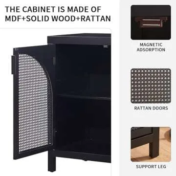 Modern Black Rattan Storage Cabinet Enhancing Living Spaces