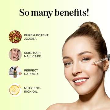 Nourishing Cold Pressed Jojoba Oil - Pure Jojoba Oil for Hair Skin and Nails plus Emollient and Occlusive Dry Skin Moisturizer for Face and Body Care - Jojoba Carrier Oil for Essential Oils Mixing