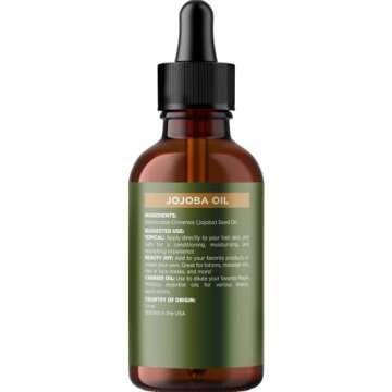 Nourishing Cold Pressed Jojoba Oil - Pure Jojoba Oil for Hair Skin and Nails plus Emollient and Occlusive Dry Skin Moisturizer for Face and Body Care - Jojoba Carrier Oil for Essential Oils Mixing