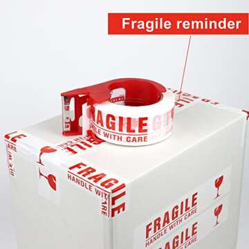 JIALAI HOME Fragile Tape Handle with Care Packing Printing Tape 6 Rolls, Shipping Box Sealing Tape w...