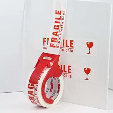 JIALAI HOME Fragile Tape Handle with Care Packing Printing Tape 6 Rolls, Shipping Box Sealing Tape with Dispenser, 2 Inch x 330 Feet (110 Yards), Heavy Duty Tape for Shipping and Moving Boxes