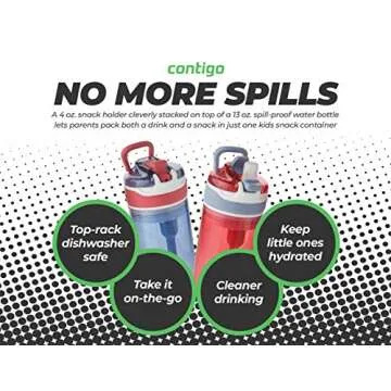 Contigo Snack Hero Water Bottle Set, 2-in-1 Water Bottle with 4oz Snack Compartment & 13oz Spill-Proof Water Bottle - Red & Blue