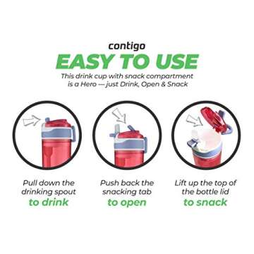 Contigo Snack Hero Water Bottle Set, 2-in-1 Water Bottle with 4oz Snack Compartment & 13oz Spill-Proof Water Bottle - Red & Blue