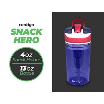 Contigo Snack Hero Water Bottle Set, 2-in-1 Water Bottle with 4oz Snack Compartment & 13oz Spill-Proof Water Bottle - Red & Blue