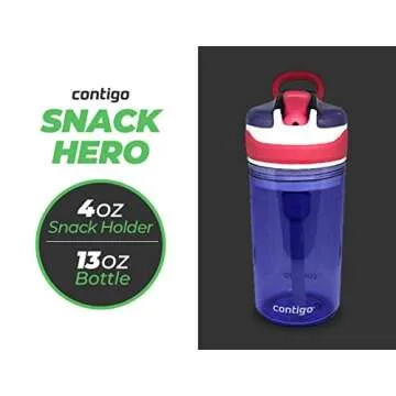 Contigo Snack Hero Water Bottle Set, 2-in-1 Water Bottle with 4oz Snack Compartment & 13oz Spill-Proof Water Bottle - Red & Blue