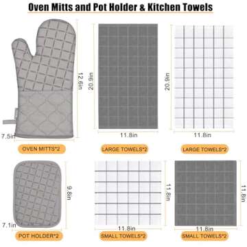 12PC Oven Mitts and Kitchen Towel Set - Heat Resistant & Non-Slip