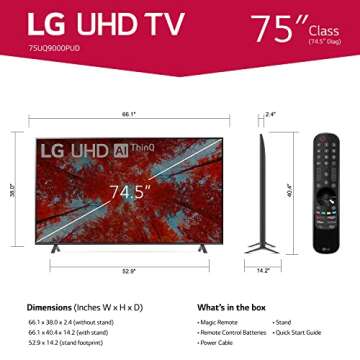 LG 75-Inch Class UQ9000 Series Alexa Built-in 4K Smart TV (3840 x 2160), 60Hz Refresh Rate, AI-Power...