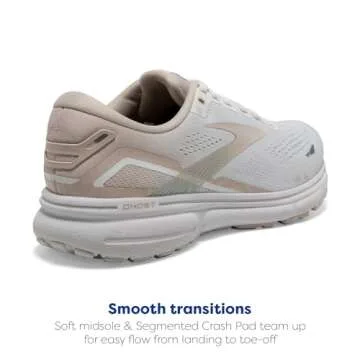 Brooks Women's Ghost 15 Neutral Running Shoe - White/Crystal Grey/Glass - 10 Medium