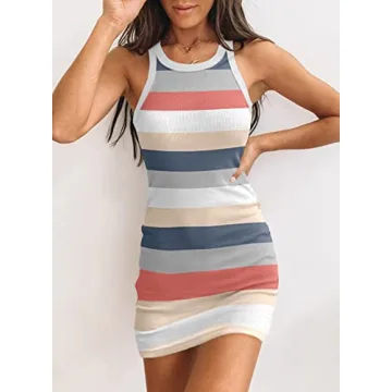 Chic Samefar Women's Ribbed Scoop Neck Sleeveless Dress